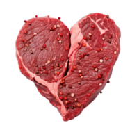 Heart shaped beef steak isolated on transparent background, created with generative AI png