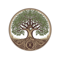 Stylized tree round logo on transparent background, created with generative AI png