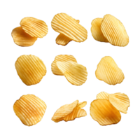 Ridged potato chips set isolated on transparent background, created with generative AI png