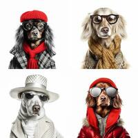 Fashion dogs portraits isolated on white background, created with generative AI photo