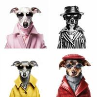 Fashion dogs portraits isolated on white background, created with generative AI photo