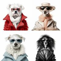 Fashion dogs portraits isolated on white background, created with generative AI photo