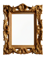 Antique gold picture frame isolated on transparent background, created with generative AI png