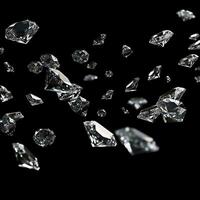 Falling diamonds on black background, created with generative AI photo