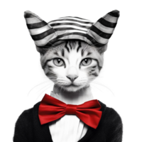 Fashion cat portrait isolated on transparent background, created with generative AI png