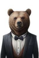 orso vestito nel formale attività commerciale completo da uomo su trasparente sfondo, creato con generativo ai png