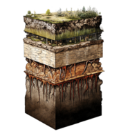 Stratigraphic section of soil with layers isolated on transparent background, created with generative AI png