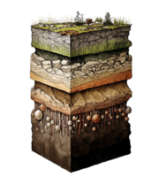 estratigráfico sección de suelo con capas aislado en transparente fondo, creado con generativo ai png