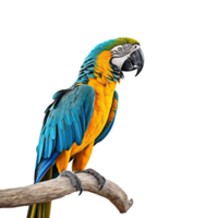 Blue and yellow macaw isolated on transparent background, created with generative AI png