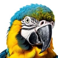 Blue and yellow macaw portrait isolated on transparent background, created with generative AI png