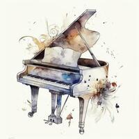 Piano and notes in watercolor style, created with generative AI photo