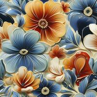 Colorful flowers seamless pattern, created with generative AI photo