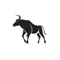 Simple flat logo design of a black bull isolated on transparent background, created with generative AI png