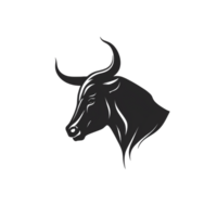 Simple flat logo design of a black bull isolated on transparent background, created with generative AI png