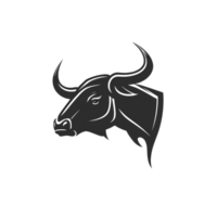 Simple flat logo design of a black bull isolated on transparent background, created with generative AI png