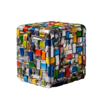 Aluminium cans waste in cube shape on transparent background, created with generative AI png