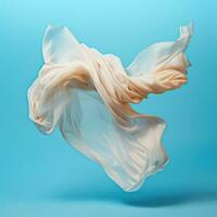 Floating cloth in dynamic movement over blue background, created with generative AI photo