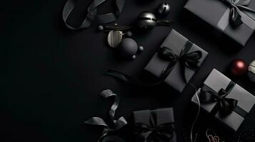 Black friday sale concept design of gift box and black tape for banner background, AI Generative photo