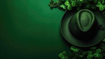 St Patrick's with green hat on green pastel background for banner design, photo