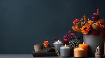 Concept design of candles and flowers for Day of the Dead banner, photo