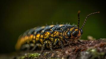close up photo of caterpillar animal with perfect angel view and blur background, AI Generative