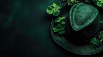 St Patrick's with green hat on green pastel background for banner design, photo