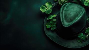 St Patrick's with green hat on green pastel background for banner design, AI Generative photo