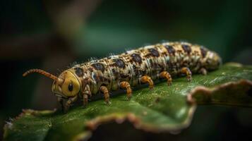 close up of caterpillar animal with perfect angel view and blur background, AI Generative photo