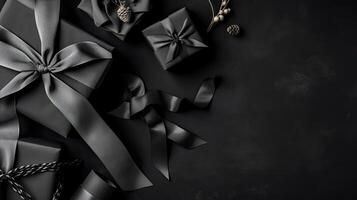 Concept Design of gift box and black tape for Black Friday sale banner, AI Generative photo