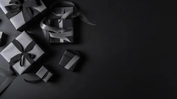 concept design of gift box and black tape on black background, AI Generative photo