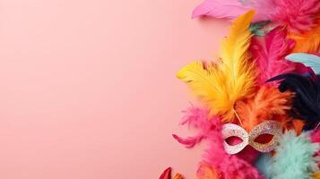 happy carnival day banner background with carnival masks, and carnival ornaments, photo