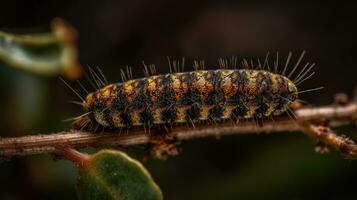 caterpillar animal with close up perfect angel view and blur background, AI Generative photo