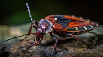 closeup of small orange insect with blur background, AI Generative photo