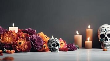 Day of the Dead Banner concept design with black background, AI Generative photo