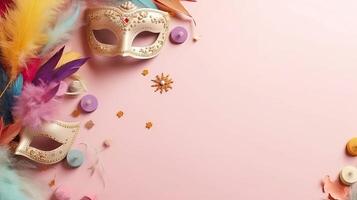 Top View of Carnival masks, and carnival ornaments, photo