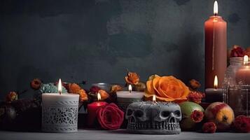 Side View concept design of Day of the Dead banner background, AI Generative photo