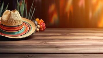 Cinco de Mayo banner background with a Round hat and Cinco de mayo ornament on, AI Generative photo