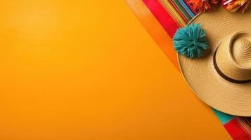 Cinco De Mayo with Round hat and Cinco de mayo ornament on wood background for banner design, photo