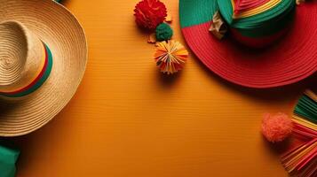 Cinco de Mayo banner background with a Round hat and Cinco de mayo ornament on, photo