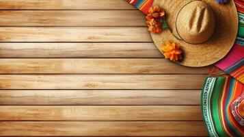 Top View Cinco De Mayo Banner on wood background, photo