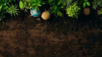 Concept design of plants, plant seeds and miniature earth for Earth Day banner, AI Generative photo