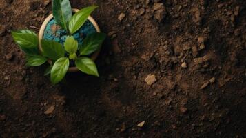 Top View of rocks and plant seeds on land background, AI Generative photo