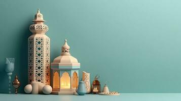 Side View concept design of Ramadan banner background, AI Generative photo