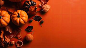 Halloween Background with bunch of orange pumpkins on spooky background, AI Generative photo