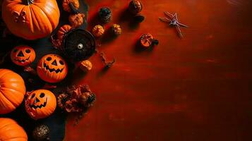 Perfect Concept Design background for Halloween sale banner with bunch of orange pumpkins, AI Generative photo