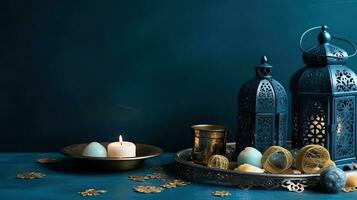 Ramadan lights on pastel background for banner design, AI Generative photo