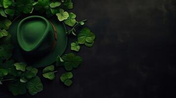 Concept design of green hat and green leaves for St Patrick's banner, AI Generative photo