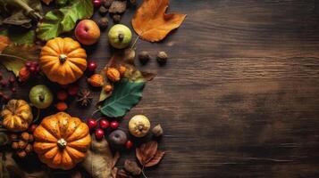 Thanksgiving Day Banner on brown wood table background, AI Generative photo