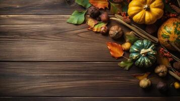 Thanksgiving day design of a collection of pumpkins and other vegetables for banner background, photo