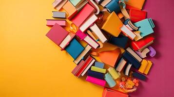 World Book Day Banner Background with stack of books, photo
